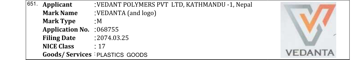 Original bulletin entry for VEDANTA (and logo)