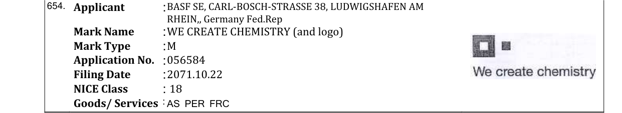 Original bulletin entry for WE CREATE CHEMISTRY (and logo)