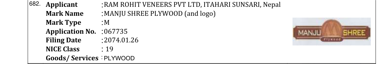 Original bulletin entry for MANJU SHREE PLYWOOD (and logo)