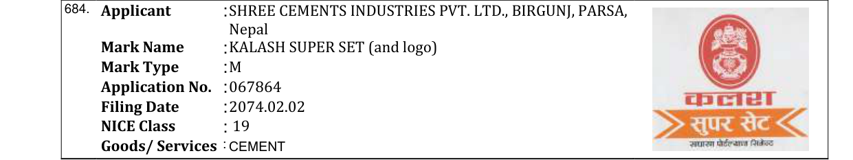 Original bulletin entry for KALASH SUPER SET (and logo)