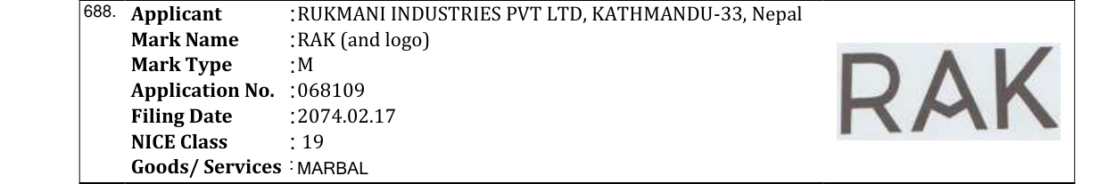 Original bulletin entry for RAK (and logo)
