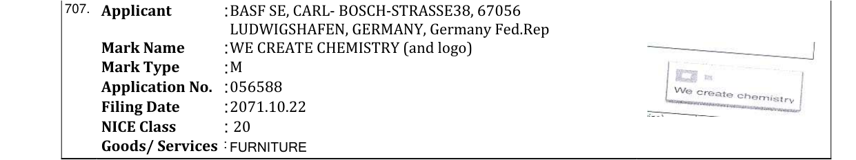 Original bulletin entry for WE CREATE CHEMISTRY (and logo)