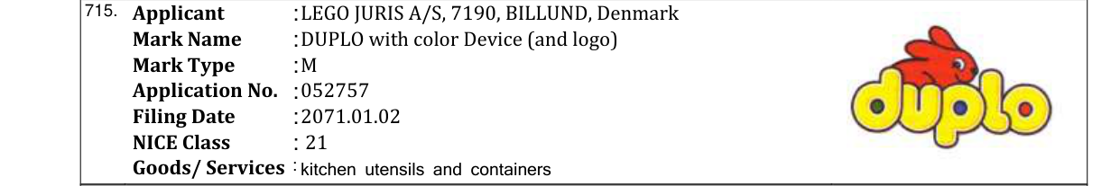 Original bulletin entry for DUPLO with color Device (and logo)