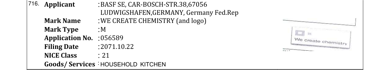 Original bulletin entry for WE CREATE CHEMISTRY (and logo)