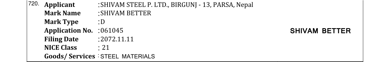 Original bulletin entry for SHIVAM BETTER