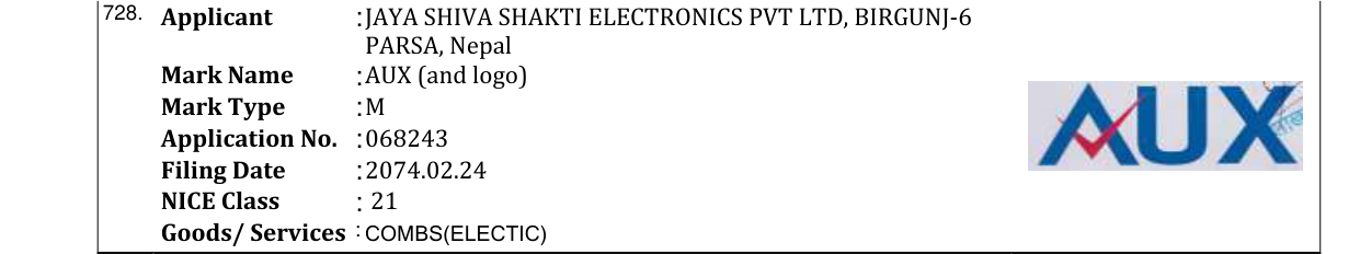 Original bulletin entry for AUX (and logo)