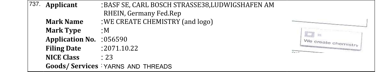 Original bulletin entry for WE CREATE CHEMISTRY (and logo)