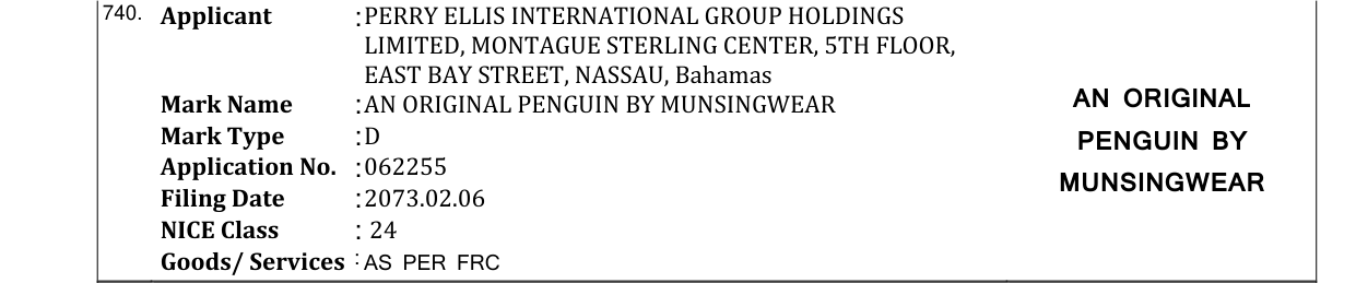 Original bulletin entry for AN ORIGINAL PENGUIN BY MUNSINGWEAR AN ORIGINAL
