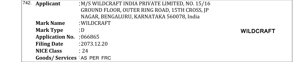 Original bulletin entry for WILDCRAFT