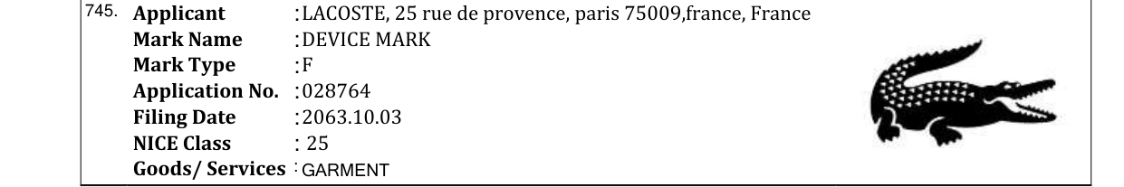 Original bulletin entry for DEVICE MARK