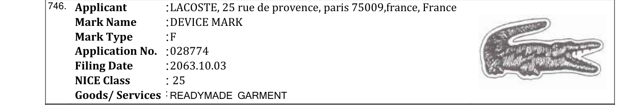 Original bulletin entry for DEVICE MARK