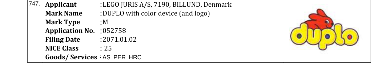 Original bulletin entry for DUPLO with color device (and logo)