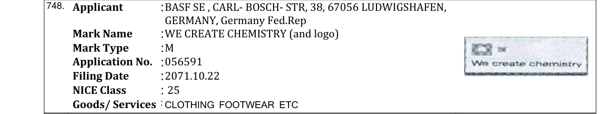 Original bulletin entry for WE CREATE CHEMISTRY (and logo)
