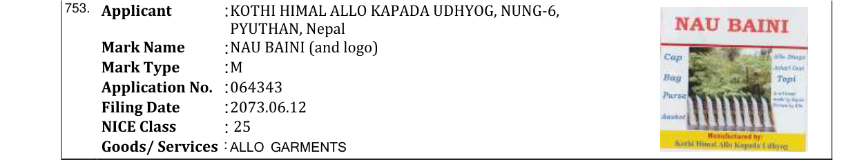 Original bulletin entry for NAU BAINI (and logo)