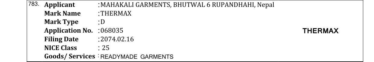 Original bulletin entry for THERMAX