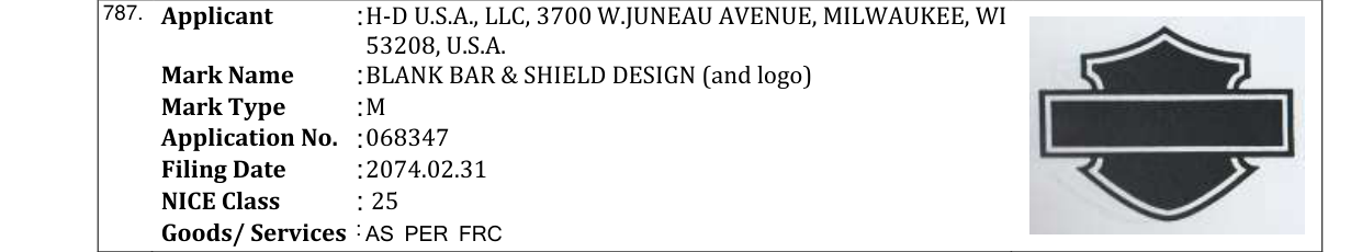 Original bulletin entry for BLANK BAR & SHIELD DESIGN (and logo)