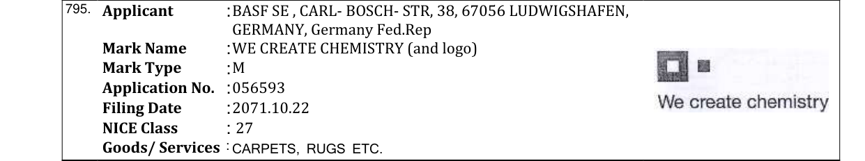Original bulletin entry for WE CREATE CHEMISTRY (and logo)