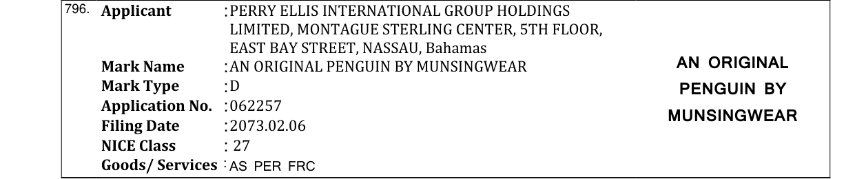 Original bulletin entry for AN ORIGINAL PENGUIN BY MUNSINGWEAR AN ORIGINAL