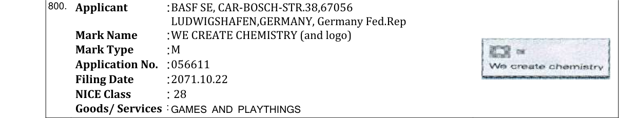 Original bulletin entry for WE CREATE CHEMISTRY (and logo)