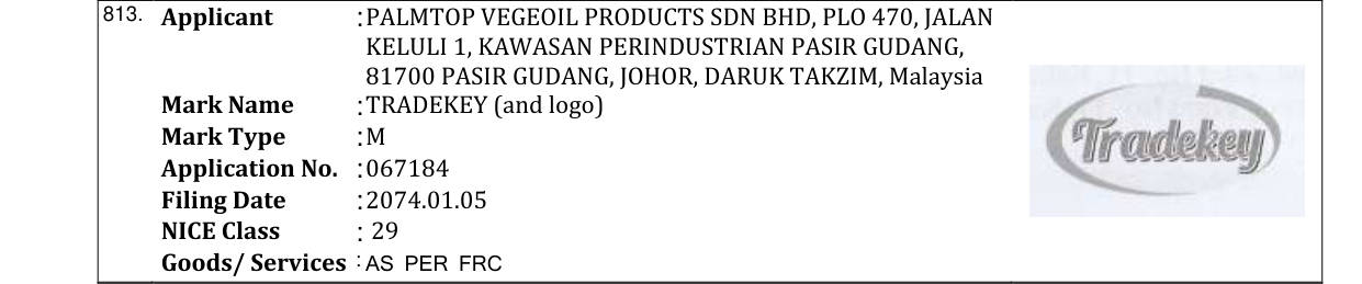 Original bulletin entry for TRADEKEY (and logo)