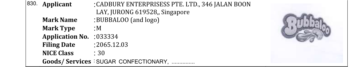 Original bulletin entry for BUBBALOO (and logo)