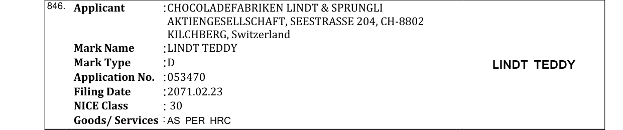 Original bulletin entry for LINDT TEDDY