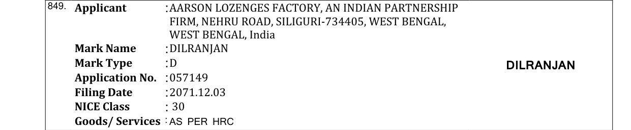 Original bulletin entry for DILRANJAN