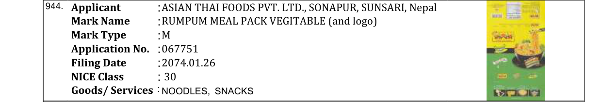 Original bulletin entry for RUMPUM WOW CHOW VEGITABLE (and logo)