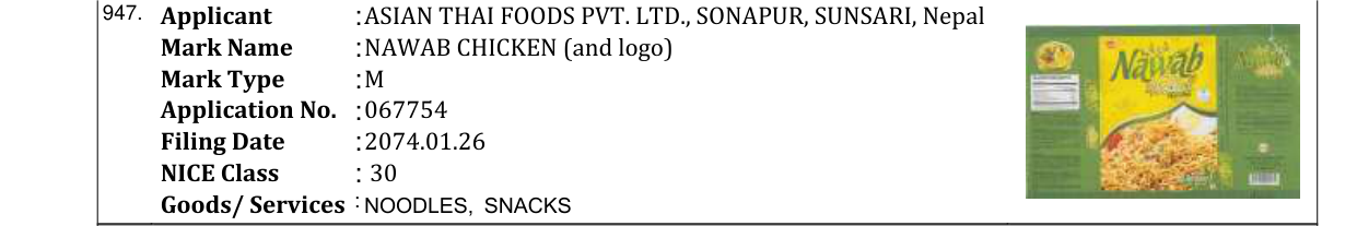 Original bulletin entry for PIK VIK VEGITABLE BHUJIYA (and logo)