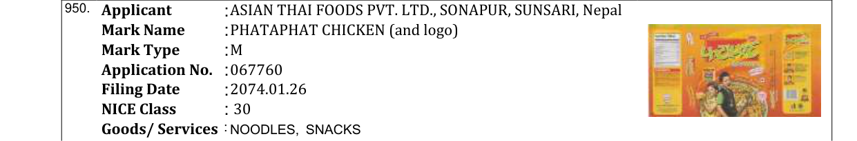 Original bulletin entry for PHATAPHAT VEGITABLE (and logo)