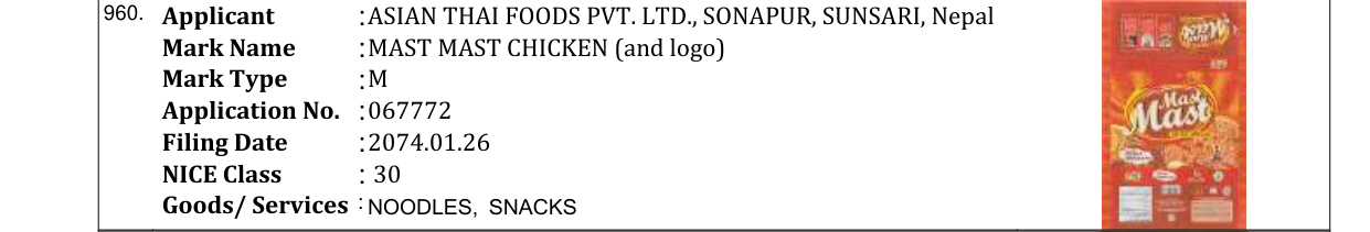 Original bulletin entry for MAST MAST VEGITABLE (and logo)
