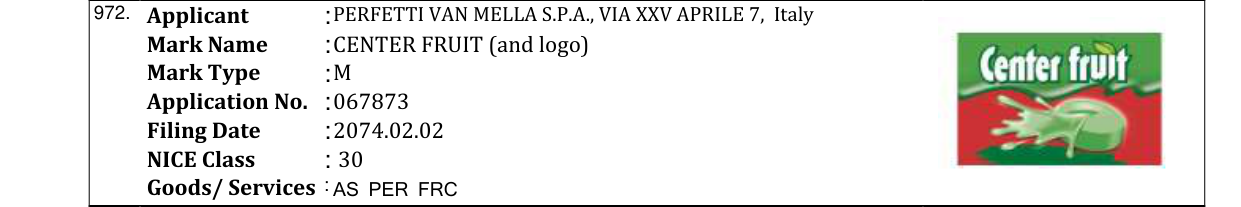 Original bulletin entry for CENTER FRESH (and logo)