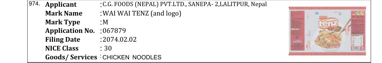 Original bulletin entry for WAI WAI TENZ (and logo)