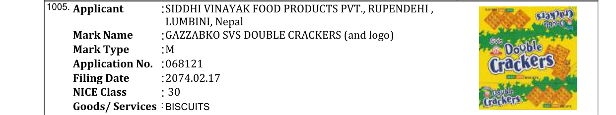 Original bulletin entry for DOSTI INSTANT NOODLES (and logo)