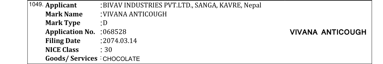 Original bulletin entry for VIVANA CEPASTAL