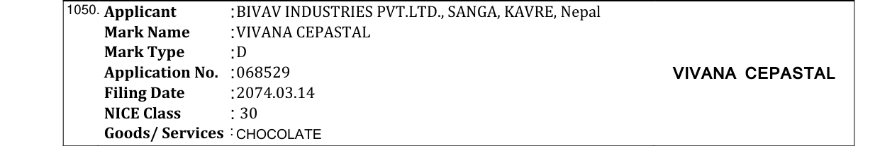 Original bulletin entry for VIVANAVOCAZONE