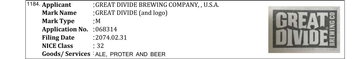 Original bulletin entry for DEVICE MARK