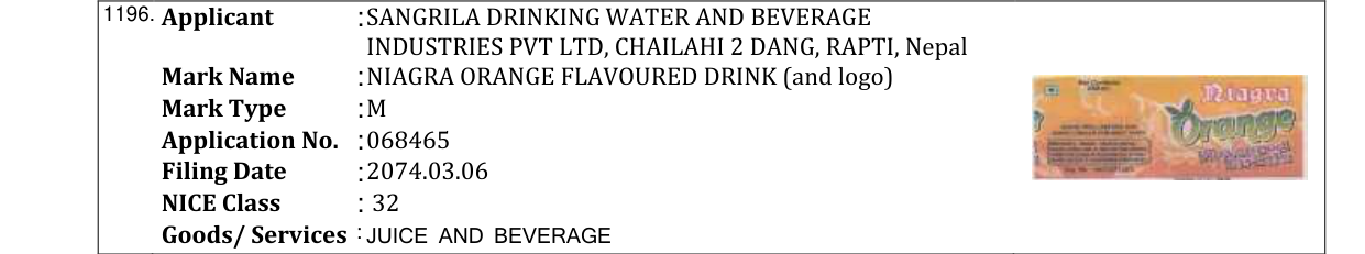Original bulletin entry for NIAGRA LIFT DEUN (and logo)