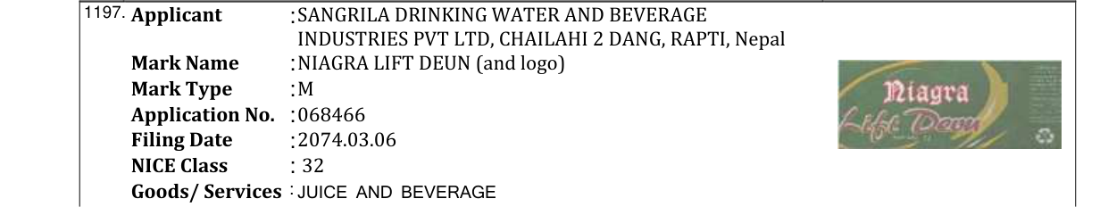 Original bulletin entry for NIAGRA FRITOS (and logo)