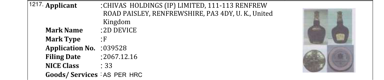 Original bulletin entry for ROYAL SALUTE