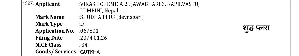 Original bulletin entry for SHUDHA PLUS