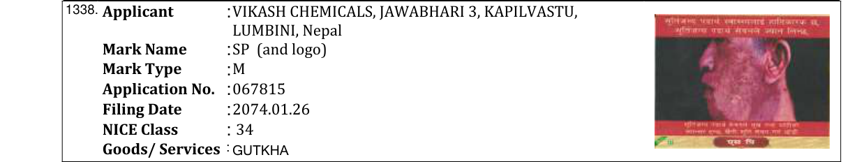 Original bulletin entry for PANCHMUKHA GUTKHA