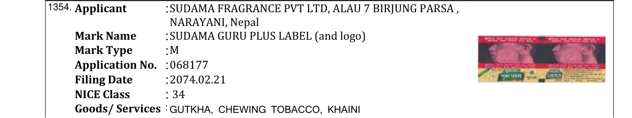 Original bulletin entry for SUDAMA CHASKAA GOLD (and logo)