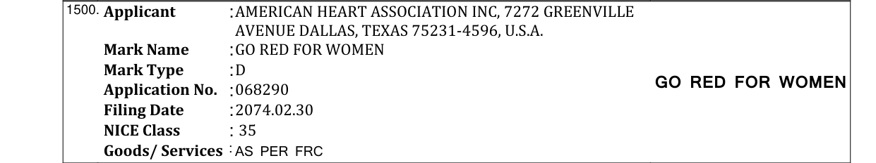 Original bulletin entry for GO RED FOR WOMEN