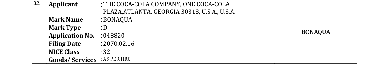 Original bulletin entry for BONAQUA
