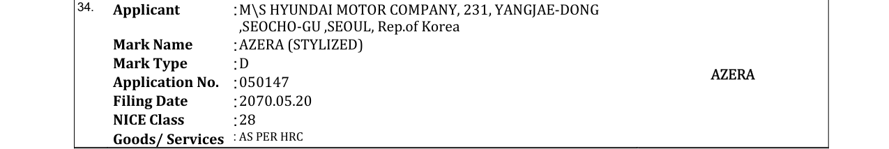 Original bulletin entry for AZERA (STYLIZED)