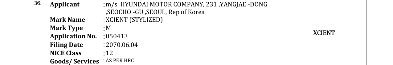Original bulletin entry for XCIENT (STYLIZED)