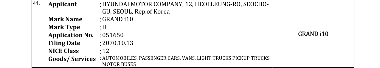 Original bulletin entry for GRAND i10