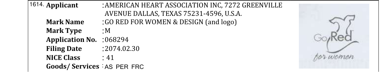 Original bulletin entry for GO RED FOR WOMEN