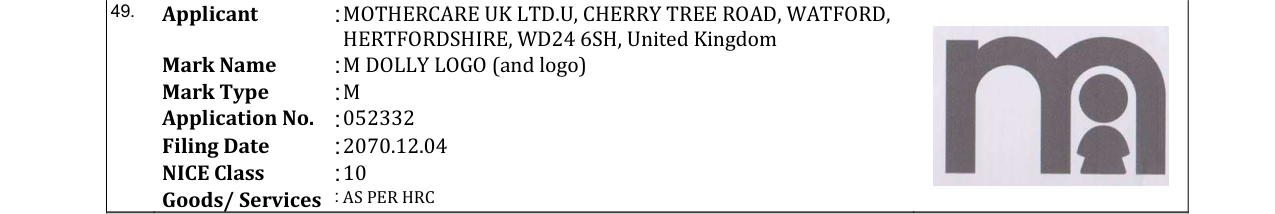 Original bulletin entry for M DOLLY LOGO (and logo)